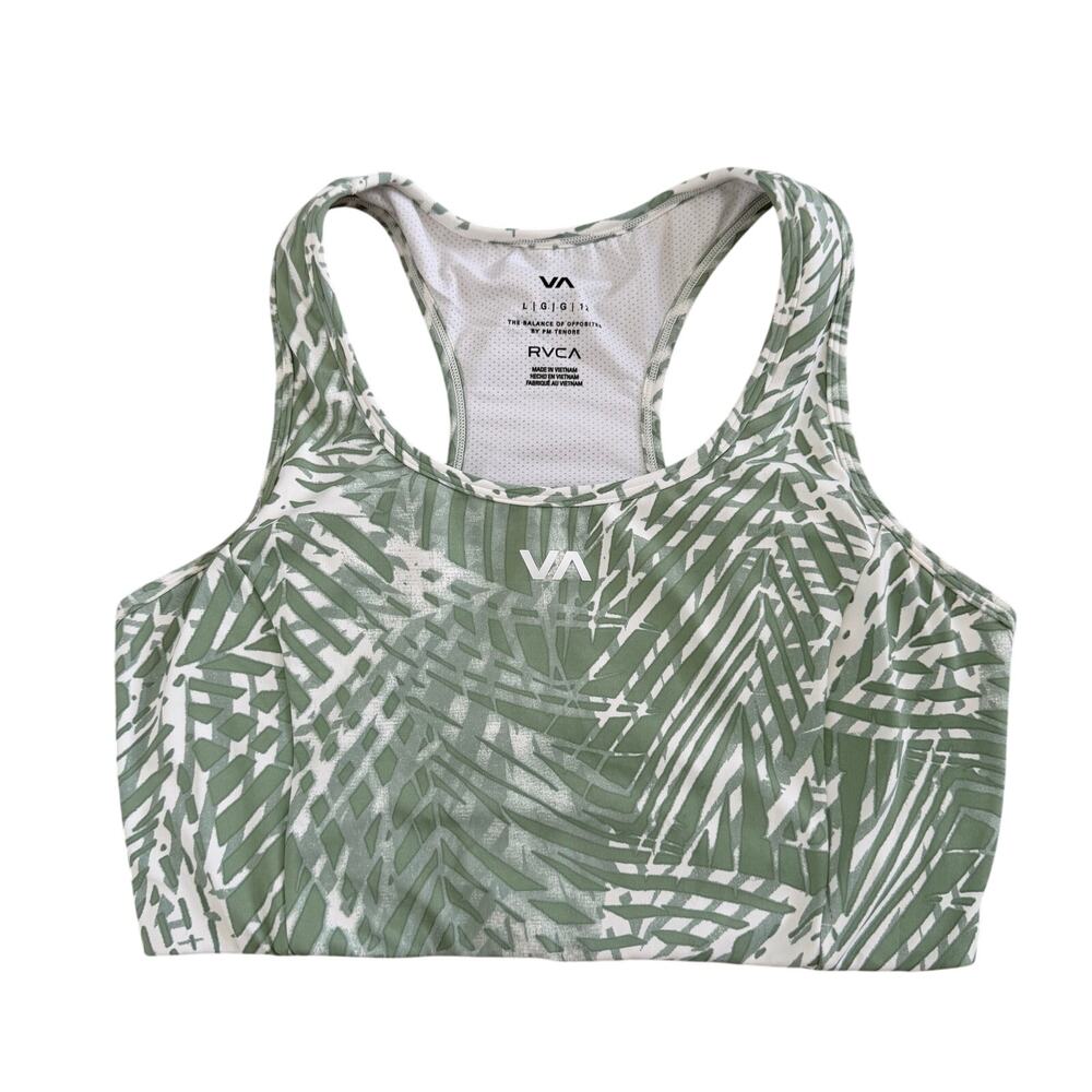 RVCA (L) PM Tenore VA Sport Palm Print Racerback Sports Bra Green White